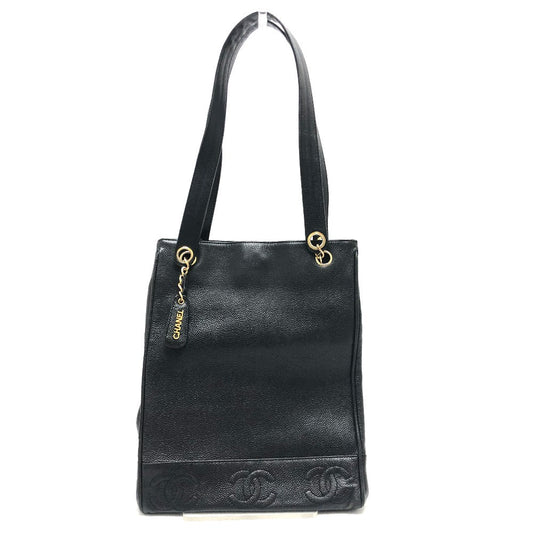 CHANEL Tote Bag Caviar skin black Trip Luco co Square Women