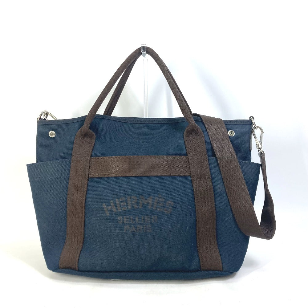 HERMES Tote Bag canvas Navy With bag-in-bag Sucked Pansage Groom Women  d