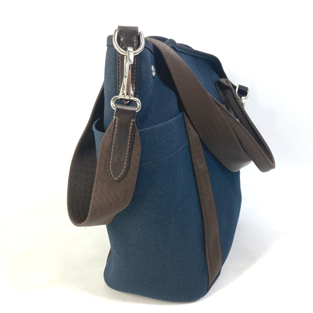 HERMES Tote Bag canvas Navy With bag-in-bag Sucked Pansage Groom Women  d