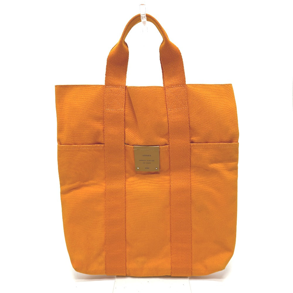 HERMES Tote Bag canvas Orange Fool Toe Kabas Women  d