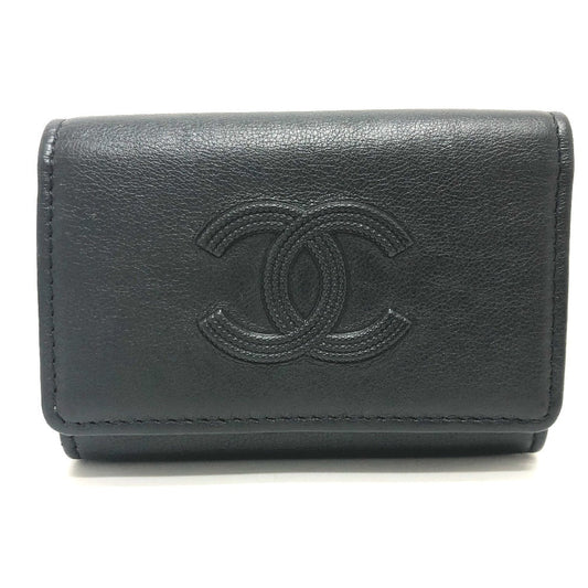 CHANEL Key case Key holder  leather black COCO Mark 4 stations with key ring Women