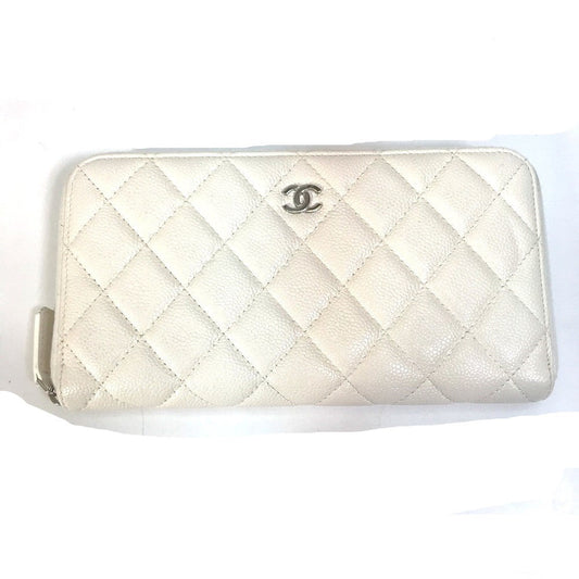 CHANEL Long Wallet Purse A50097 Caviar skin white Matelasse CC COCO Mark Zip Around Women