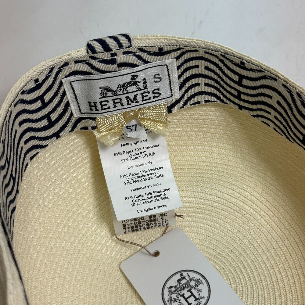 HERMES cap polyester Ivory hat cap serie emma straw cap Women 57  d