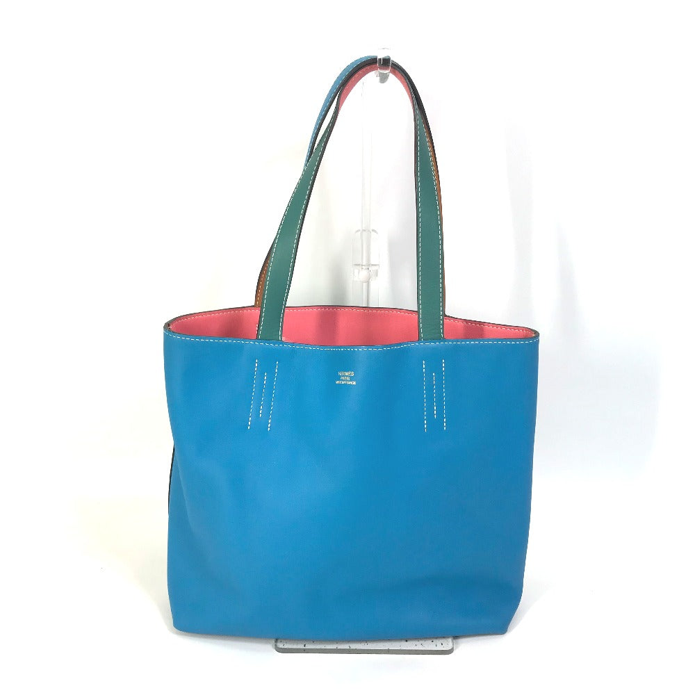 HERMES Tote Bag Leather, Vokissim Blue Zanzibar / Malachite double sense 35 Reversible by color Women  d