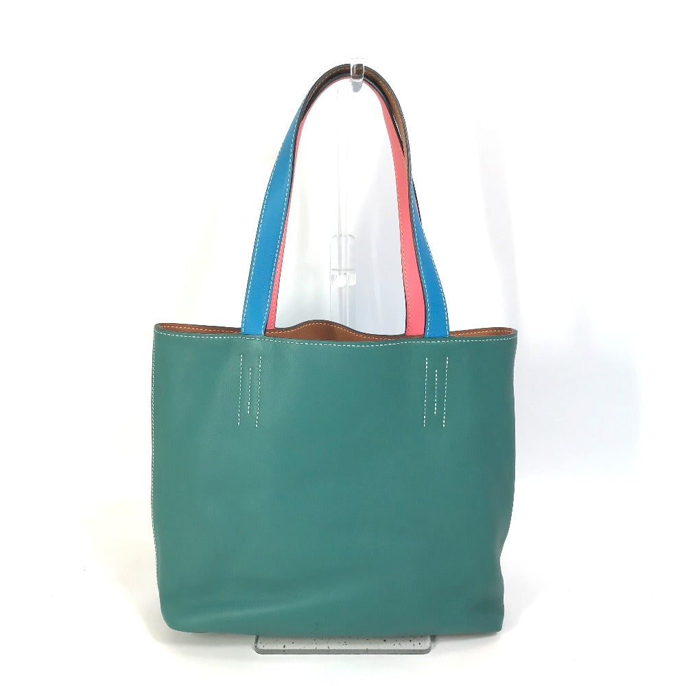 HERMES Tote Bag Leather, Vokissim Blue Zanzibar / Malachite double sense 35 Reversible by color Women  d