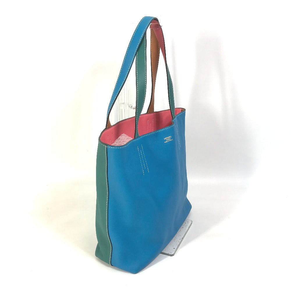 HERMES Tote Bag Leather, Vokissim Blue Zanzibar / Malachite double sense 35 Reversible by color Women  d