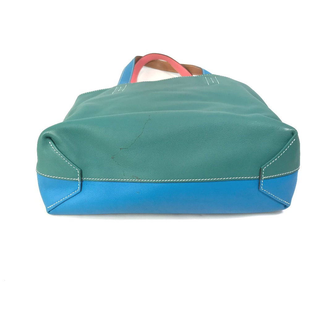 HERMES Tote Bag Leather, Vokissim Blue Zanzibar / Malachite double sense 35 Reversible by color Women  d