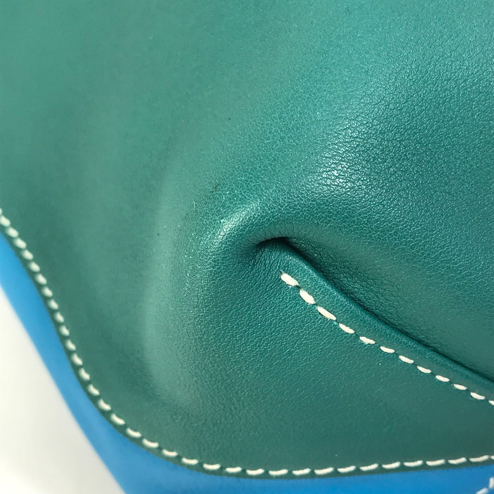 HERMES Tote Bag Leather, Vokissim Blue Zanzibar / Malachite double sense 35 Reversible by color Women  d
