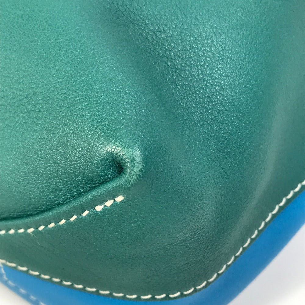 HERMES Tote Bag Leather, Vokissim Blue Zanzibar / Malachite double sense 35 Reversible by color Women  d