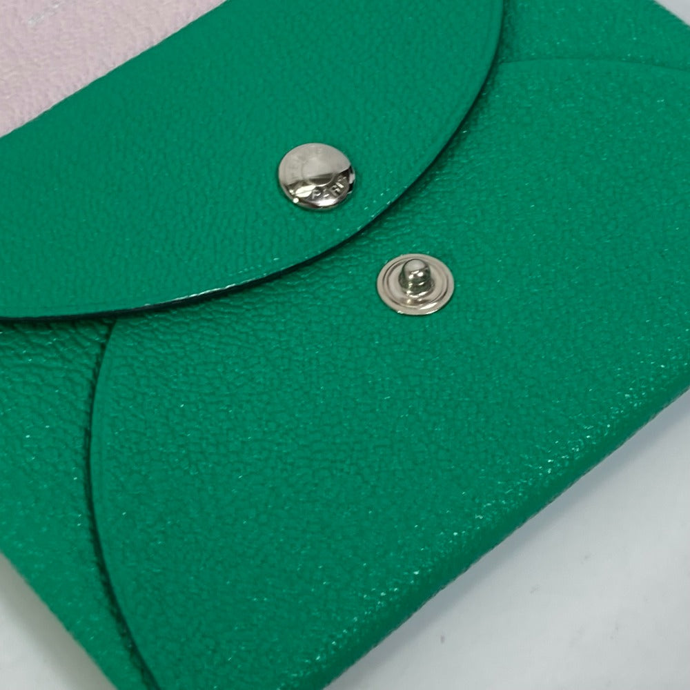 HERMES Card Case Shave green Coin Pocket Coin case Card Case Calvi duo Women  d