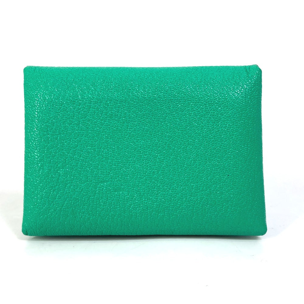 HERMES Card Case Shave green Coin Pocket Coin case Card Case Calvi duo Women  d