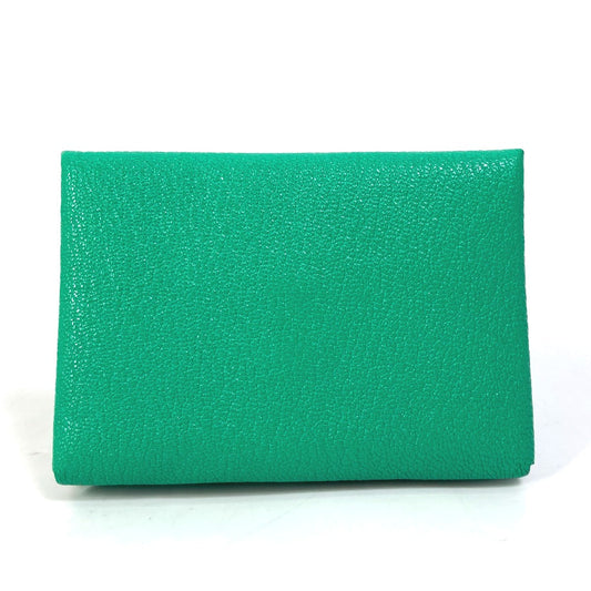 HERMES Card Case Shave green Coin Pocket Coin case Card Case Calvi duo Women  d