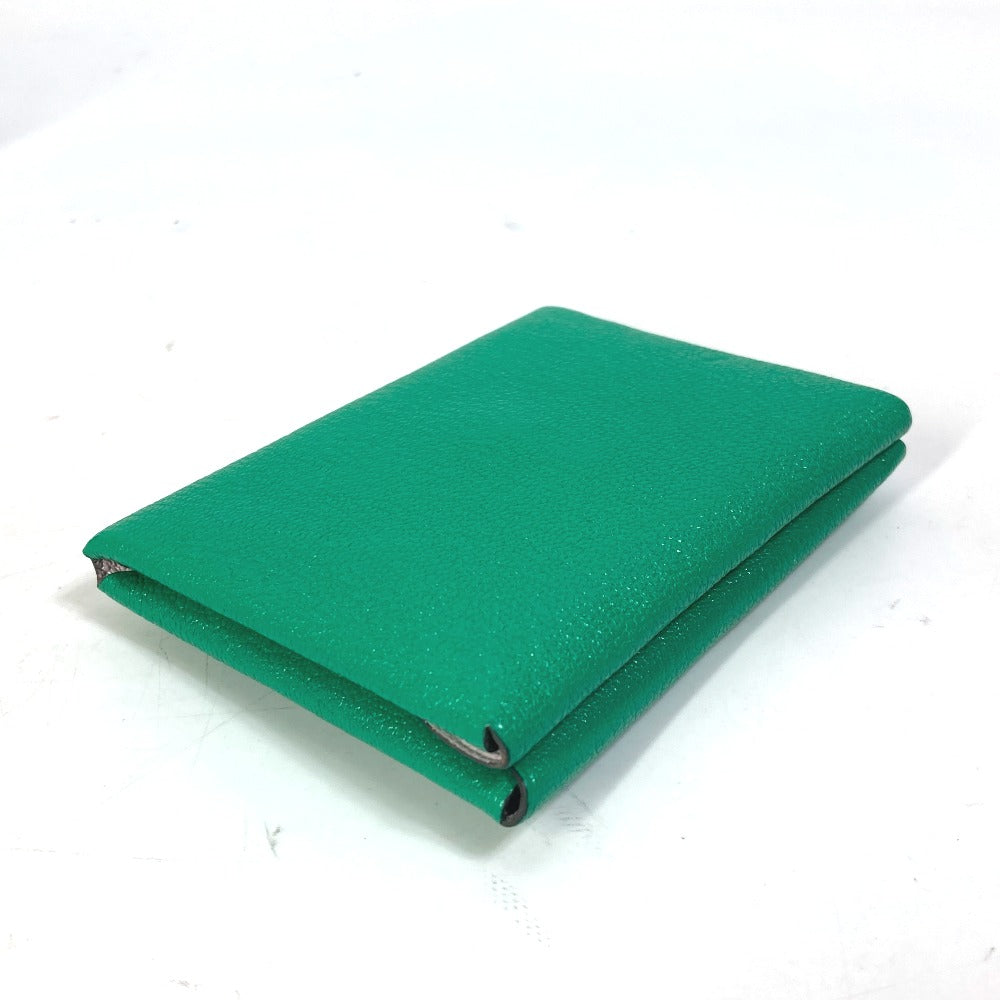 HERMES Card Case Shave green Coin Pocket Coin case Card Case Calvi duo Women  d