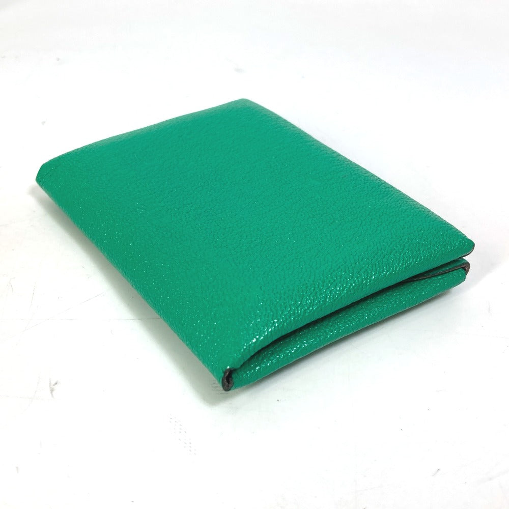 HERMES Card Case Shave green Coin Pocket Coin case Card Case Calvi duo Women  d