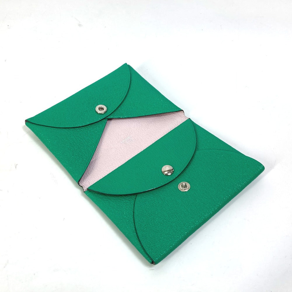 HERMES Card Case Shave green Coin Pocket Coin case Card Case Calvi duo Women  d