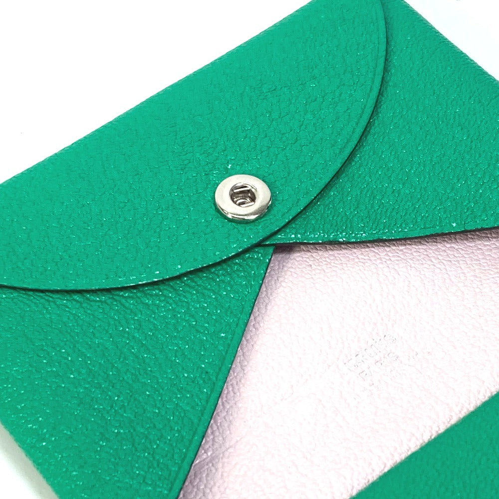 HERMES Card Case Shave green Coin Pocket Coin case Card Case Calvi duo Women  d