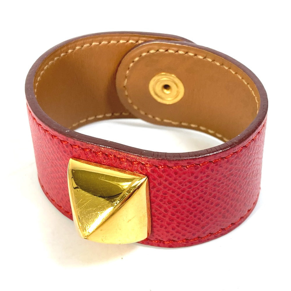 HERMES bracelet Leather, Gold Plated Red Bangle Medor Women  d
