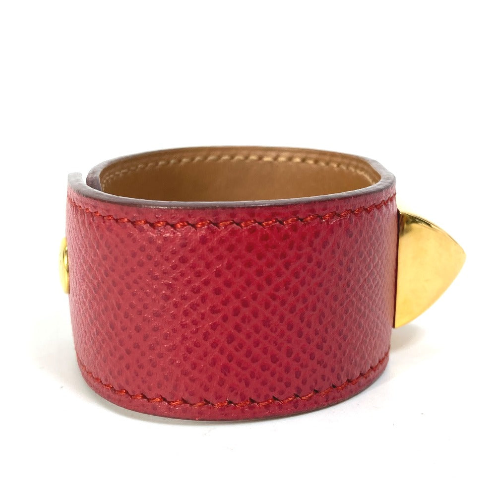 HERMES bracelet Leather, Gold Plated Red Bangle Medor Women  d