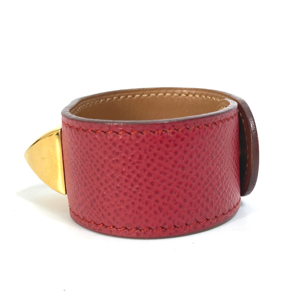 HERMES bracelet Leather, Gold Plated Red Bangle Medor Women  d