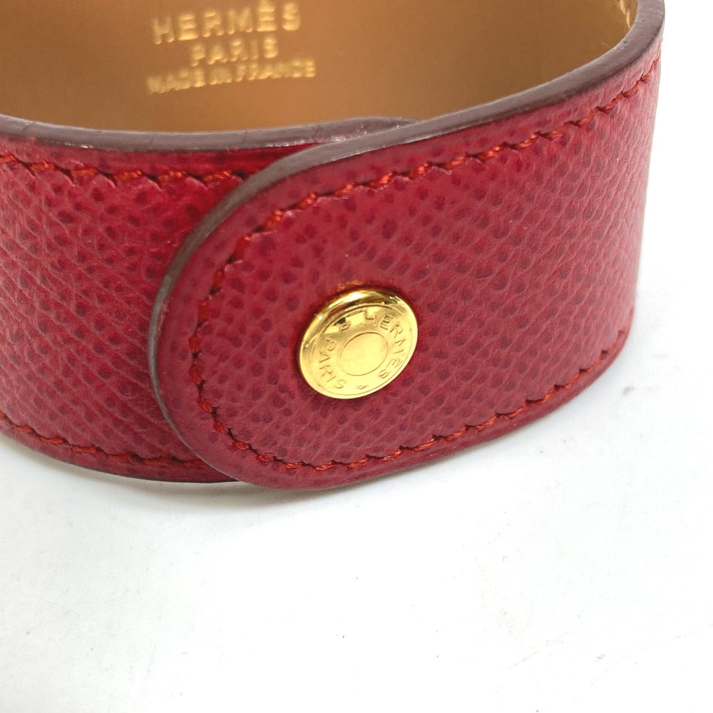 HERMES bracelet Leather, Gold Plated Red Bangle Medor Women  d