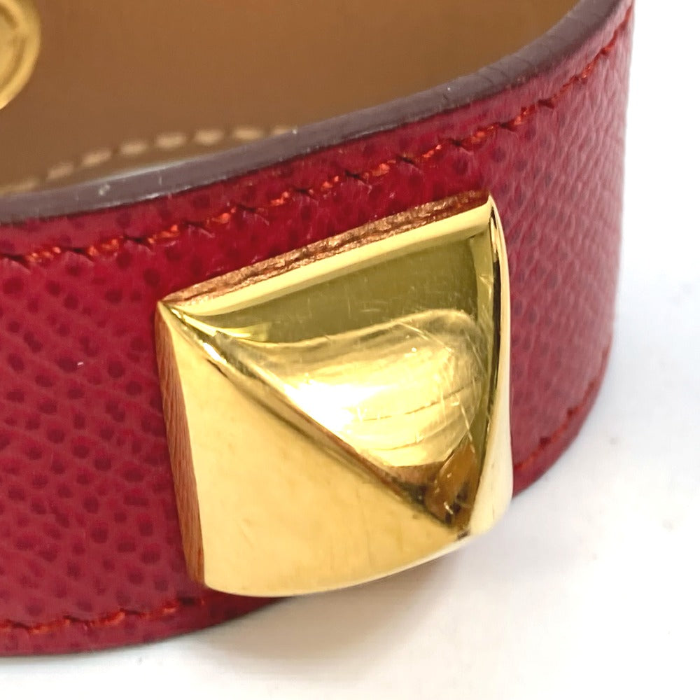 HERMES bracelet Leather, Gold Plated Red Bangle Medor Women  d
