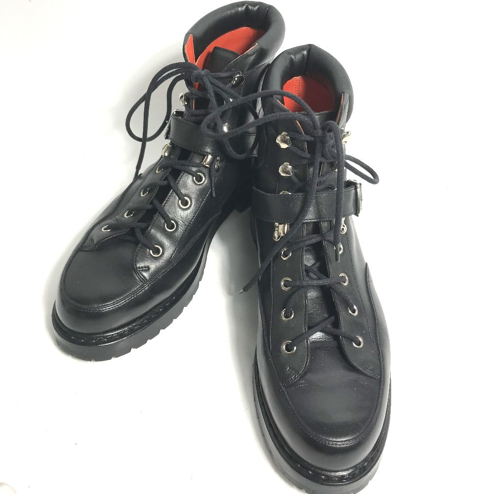 HERMES boots leather black trekking High cut H logo mens 40  d