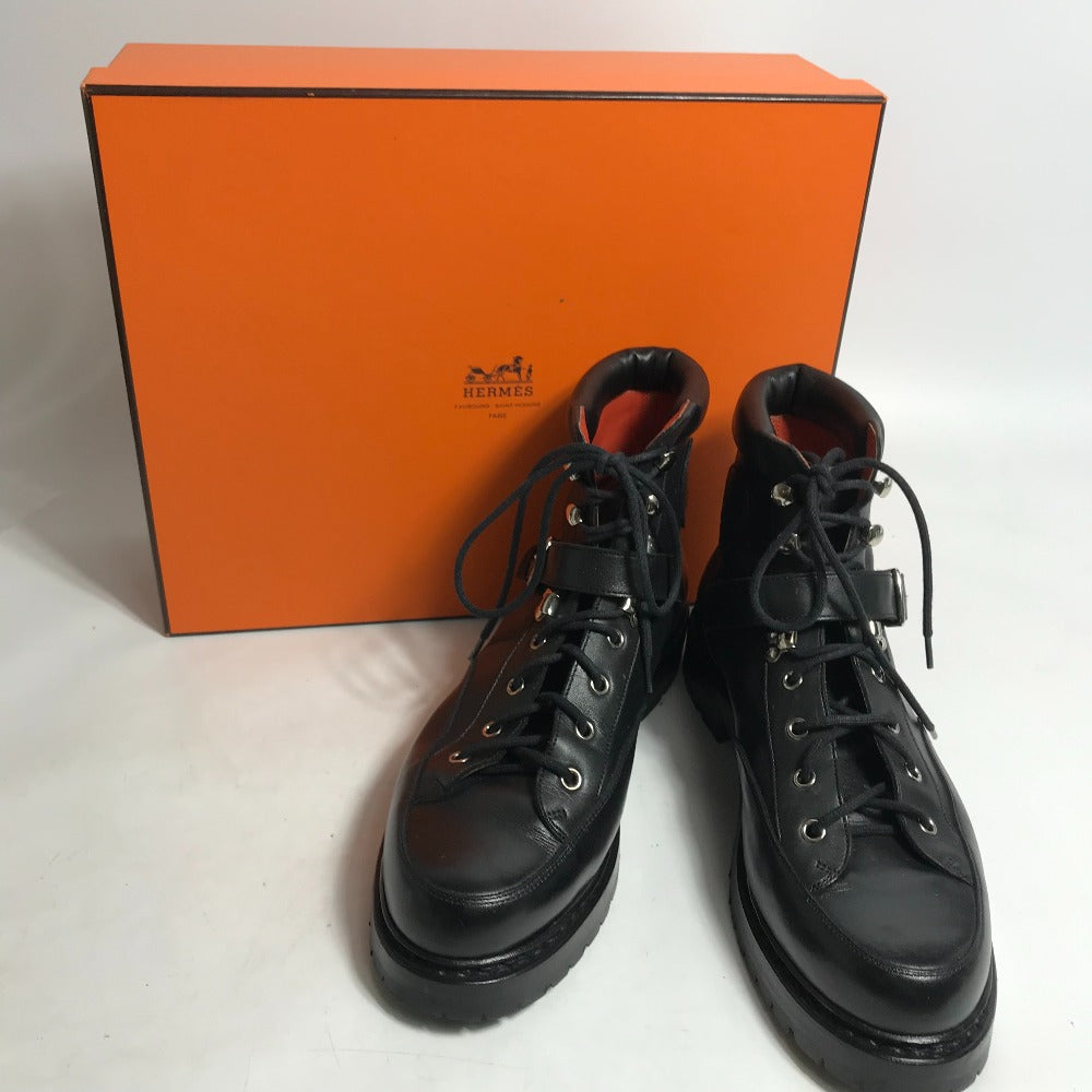 HERMES boots leather black trekking High cut H logo mens 40  d