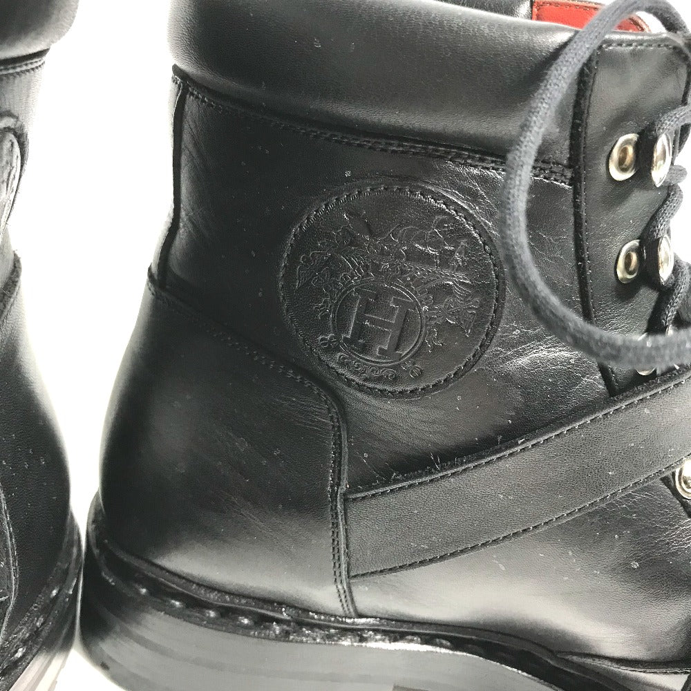 HERMES boots leather black trekking High cut H logo mens 40  d