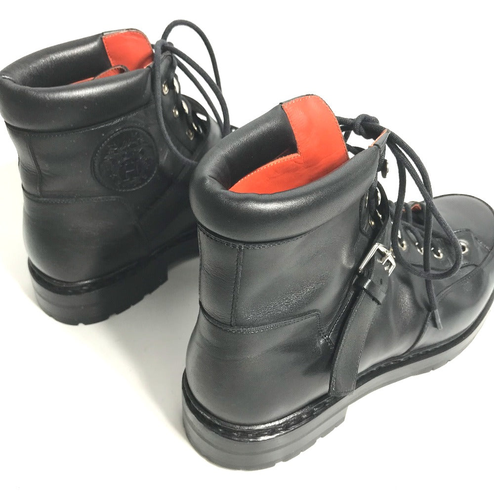 HERMES boots leather black trekking High cut H logo mens 40  d