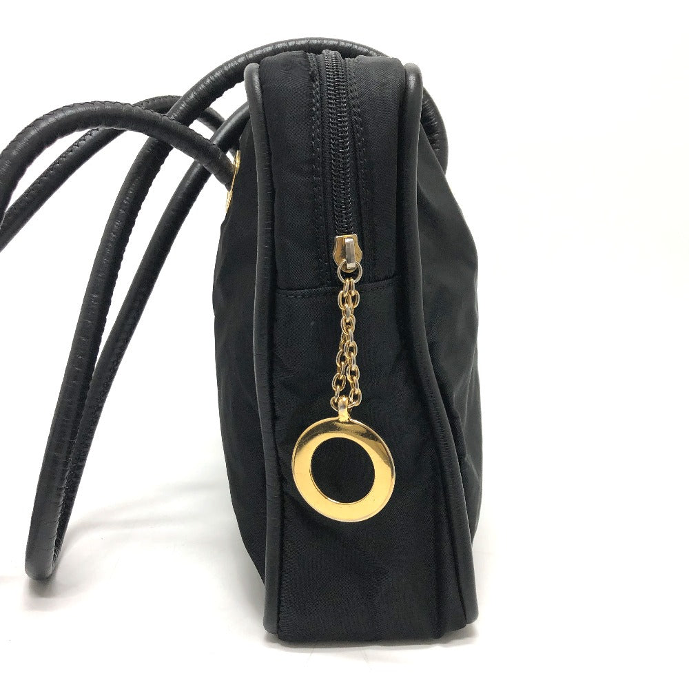 CELINE Shoulder Bag Nylon / leather black Circle logo   Women