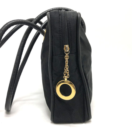 CELINE Shoulder Bag Nylon / leather black Circle logo   Women