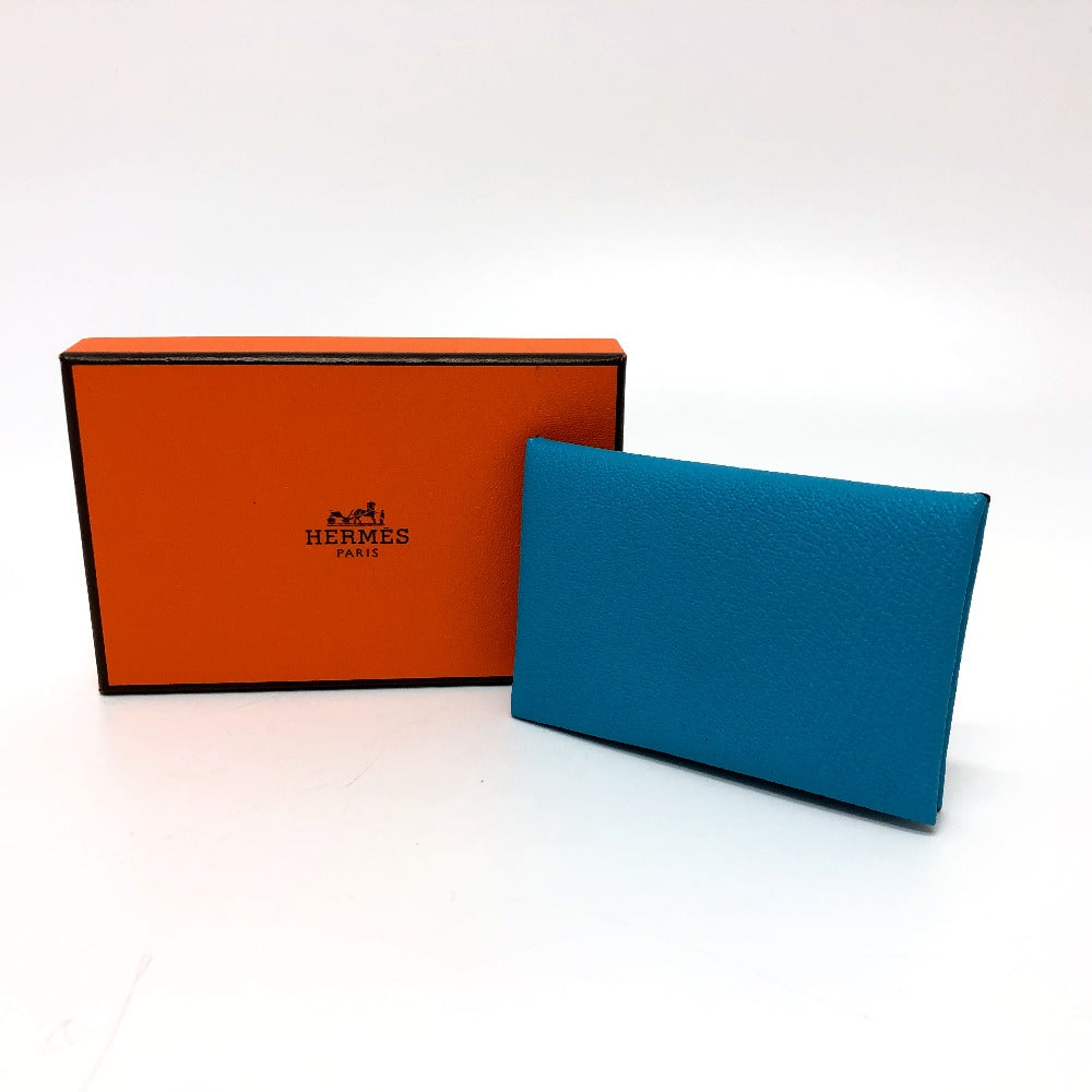 HERMES Card Case Shave blue Calvi Women  d