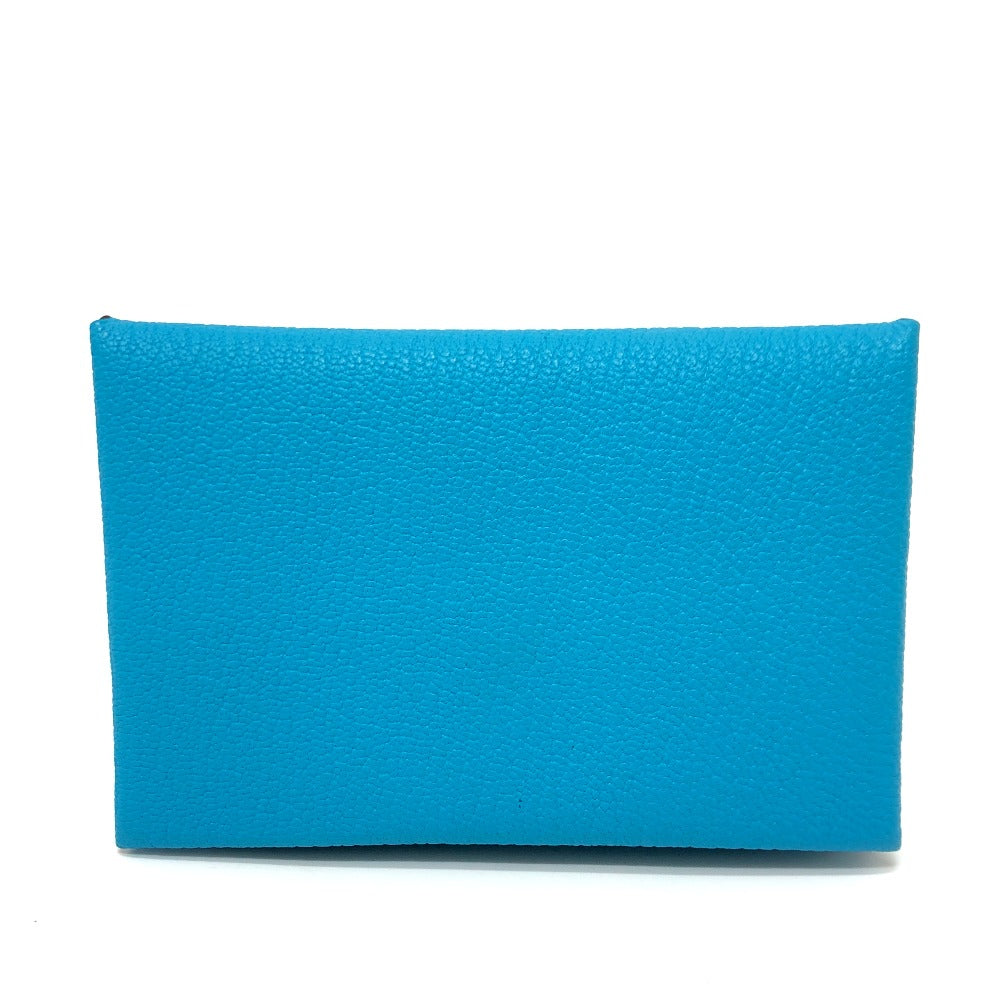 HERMES Card Case Shave blue Calvi Women  d