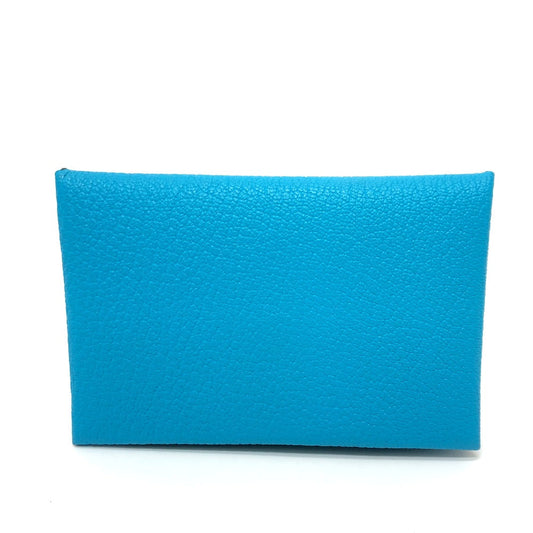 HERMES Card Case Shave blue Calvi Women  d