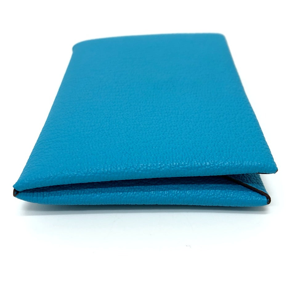 HERMES Card Case Shave blue Calvi Women  d