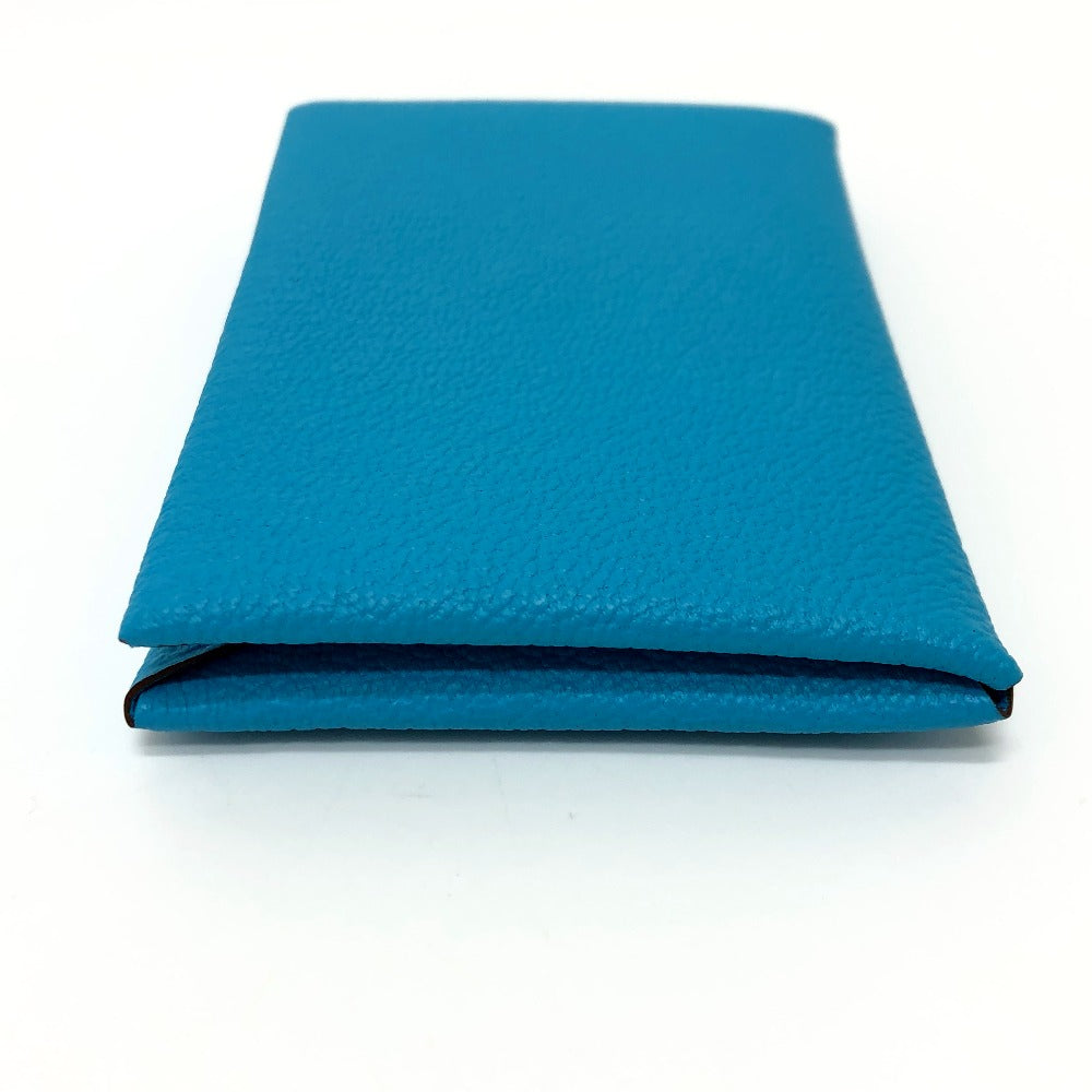 HERMES Card Case Shave blue Calvi Women  d