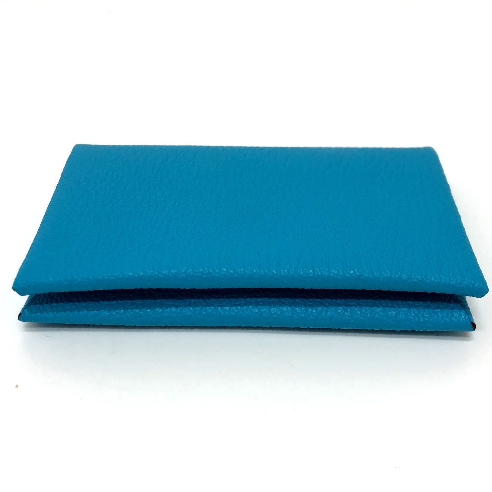 HERMES Card Case Shave blue Calvi Women  d