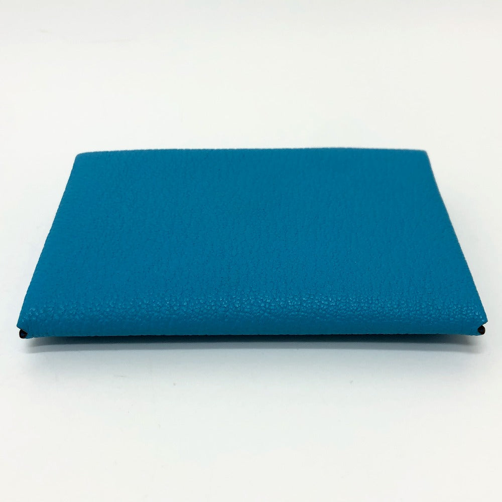 HERMES Card Case Shave blue Calvi Women  d