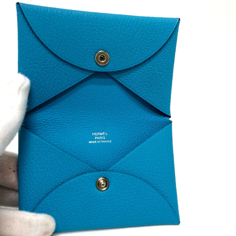HERMES Card Case Shave blue Calvi Women  d