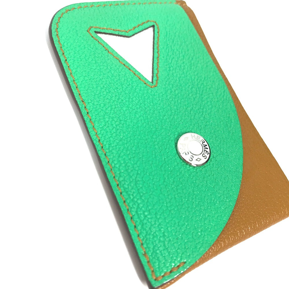HERMES Card Case Shave green Serie Bicolor Poisson Women  d