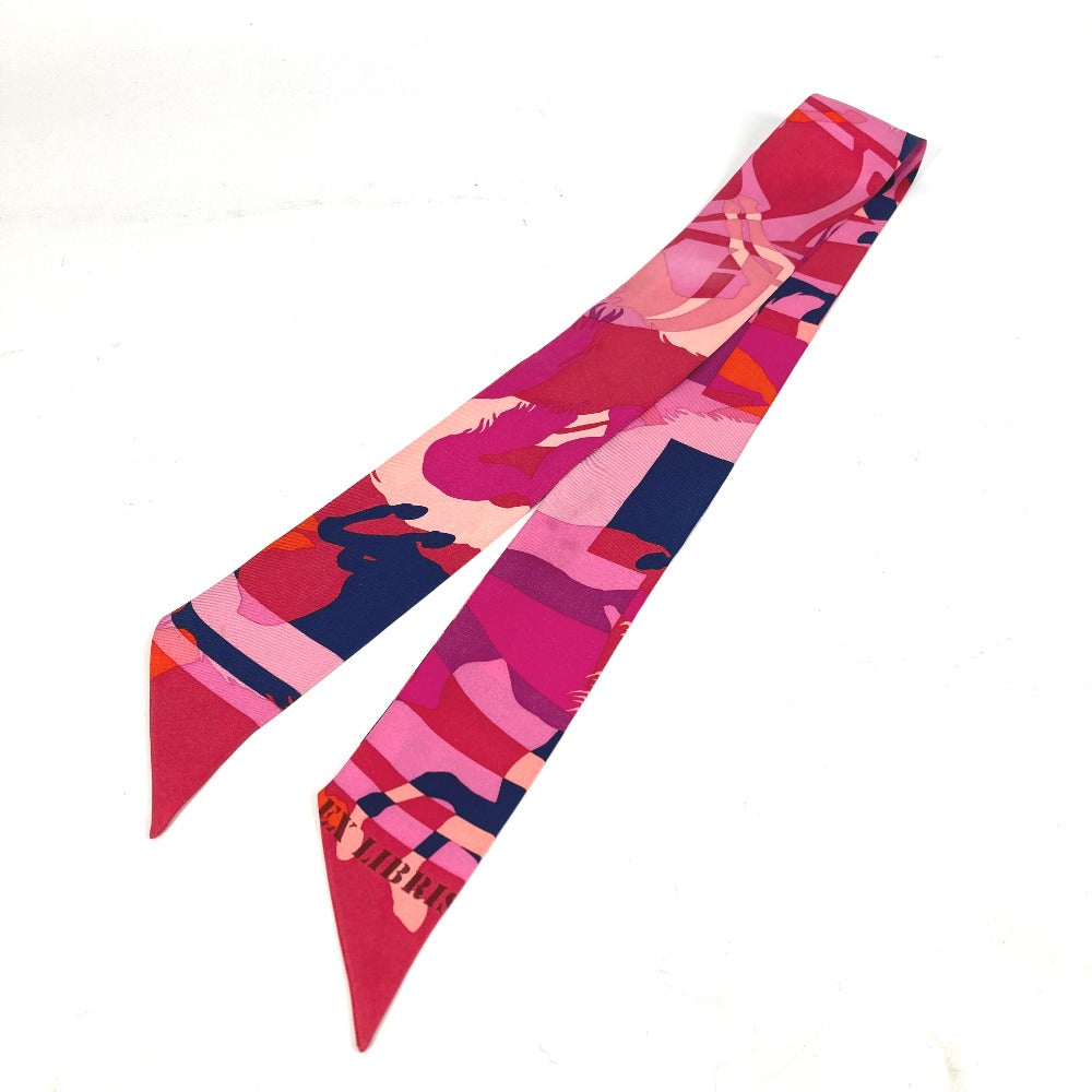 HERMES scarf silk pink Horse Cheval Horse Twilly Twilly Women  d