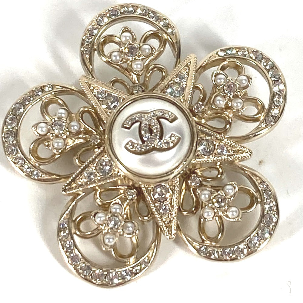 CHANEL Brooch ABC098 metal gold Rhinestone faux pearl C23K logo COCO Mark Women  d