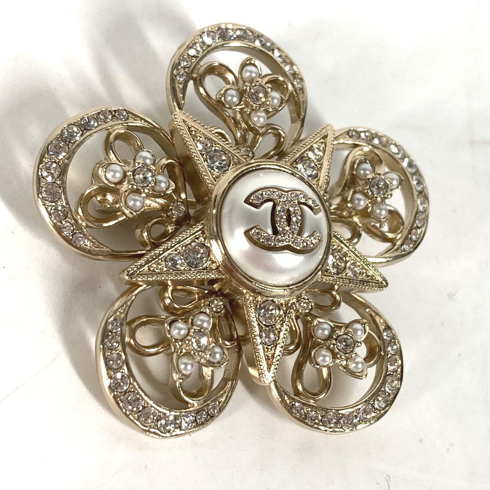 CHANEL Brooch ABC098 metal gold Rhinestone faux pearl C23K logo COCO Mark Women  d