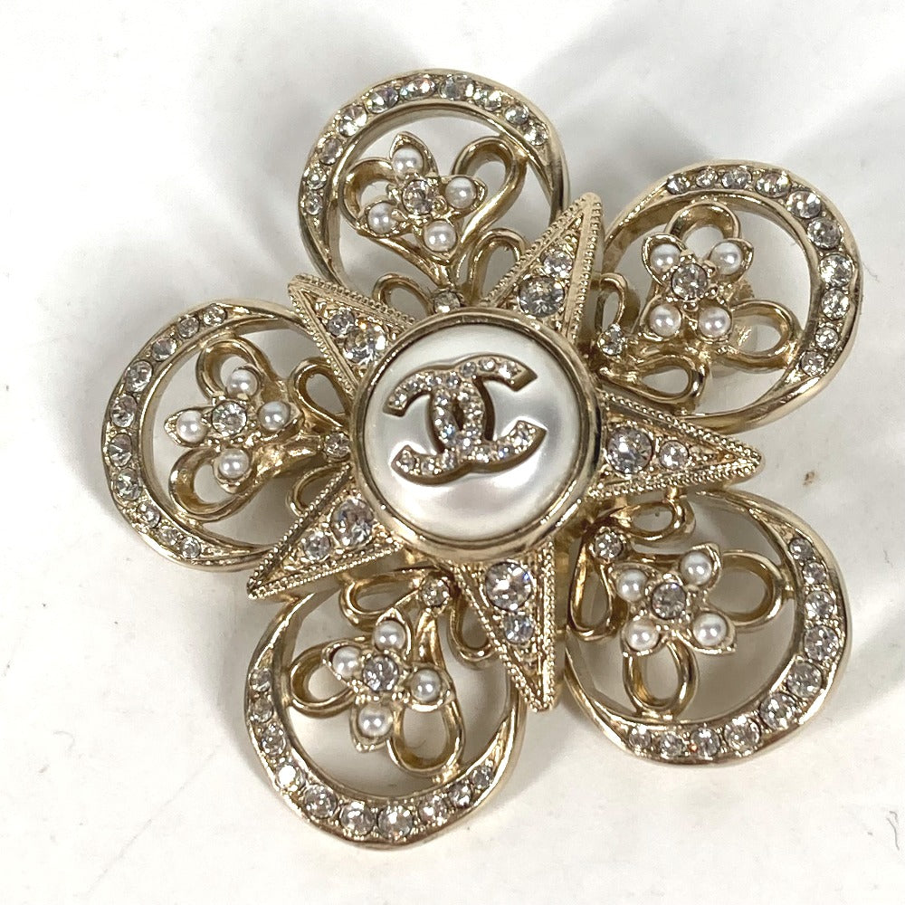 CHANEL Brooch ABC098 metal gold Rhinestone faux pearl C23K logo COCO Mark Women  d