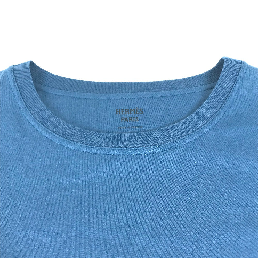 HERMES Short sleeve T-shirt cotton blue apparel tops short sleeves embroidered pocket Women 34  d