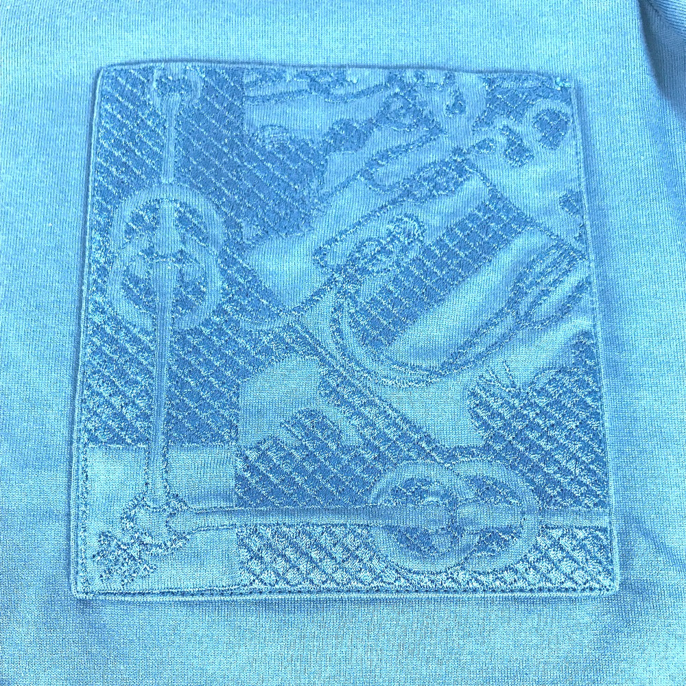 HERMES Short sleeve T-shirt cotton blue apparel tops short sleeves embroidered pocket Women 34  d
