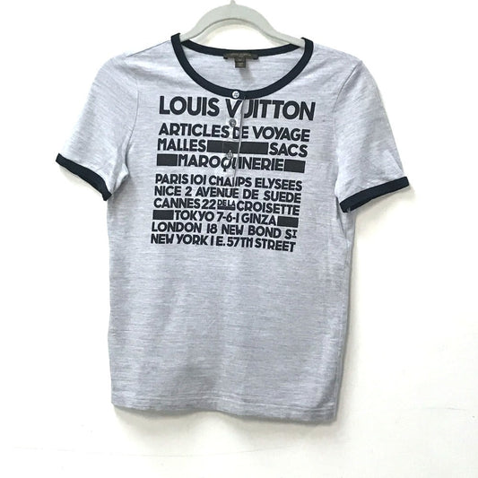 LOUIS VUITTON Short sleeve T-shirt Cotton, Viscose gray logo Women M