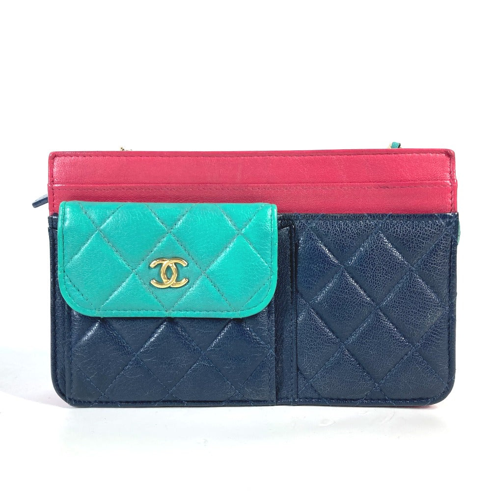 CHANEL Long Wallet Purse AP1138 Caviar skin Navy 2020 Cruise Tricolor Chain Wallet CC COCO Mark Women