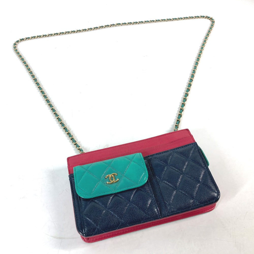 CHANEL Long Wallet Purse AP1138 Caviar skin Navy 2020 Cruise Tricolor Chain Wallet CC COCO Mark Women