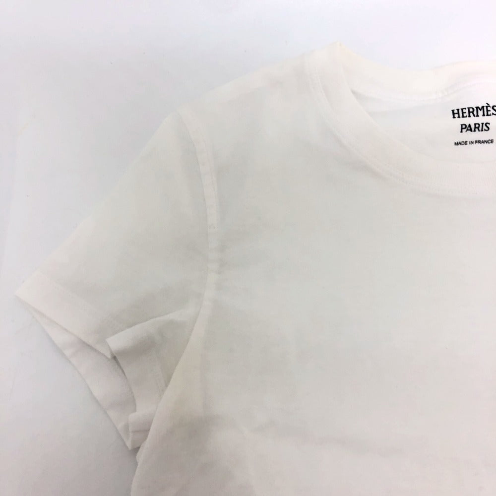 HERMES Short sleeve T-shirt cotton white Embroidered Mosaic H Logo Pocket Women 34  d